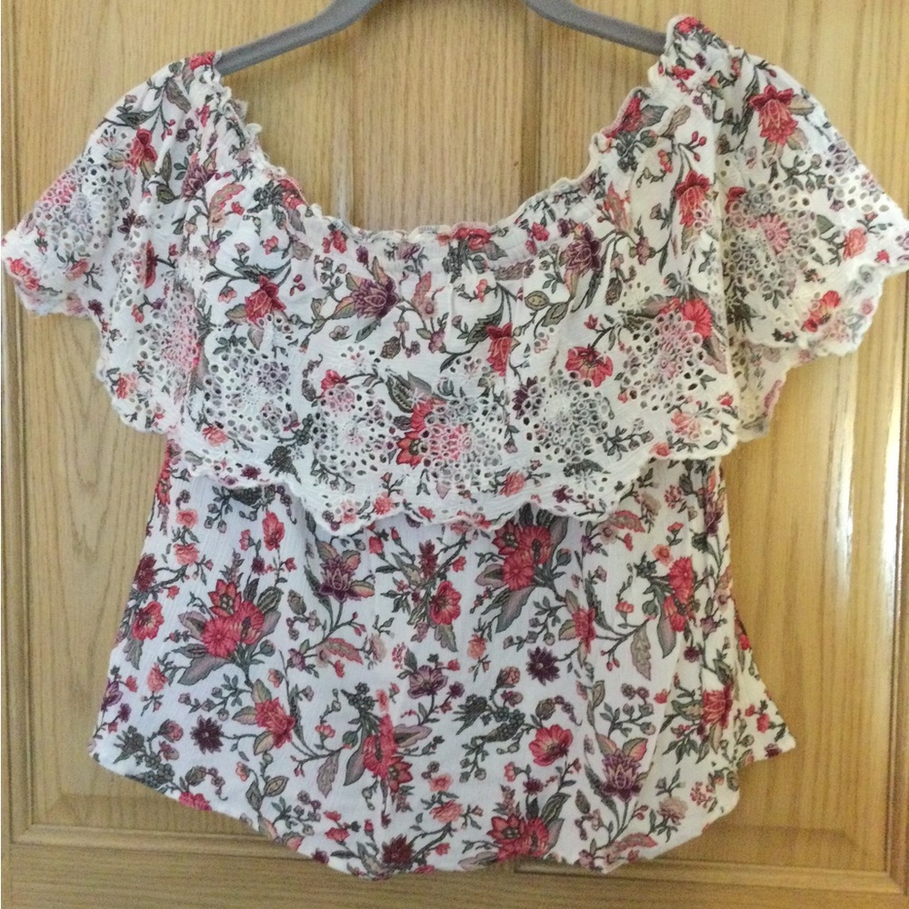 Floral Off-Shoulder Top - Red and White